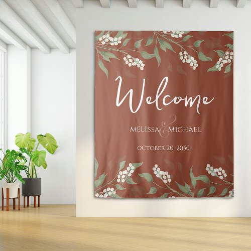 Terracotta Floral Calligraphy Ampersand Greenery Tapestry