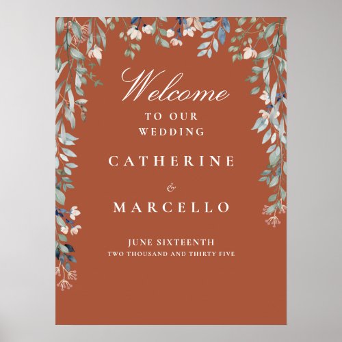 Terracotta Floral Cascade Wedding Welcome Sign