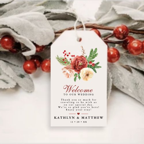  Terracotta Floral Christmas Bough Wedding Welcome Gift Tags