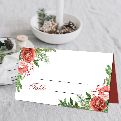 Terracotta Floral Christmas Pine Bough Wedding Place Card