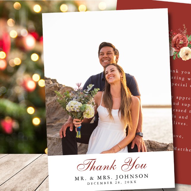 Terracotta Floral Christmas Pine Bough Wedding Thank You Card (Creator Uploaded)