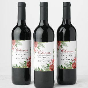 Terracotta Floral Christmas Pine Bough Wedding Wine Label