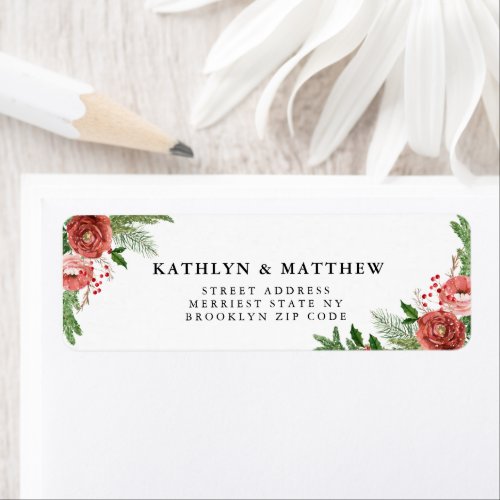 Terracotta Floral Christmas Wedding Return Address Label