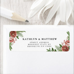 Terracotta Floral Christmas Wedding Return Address Label