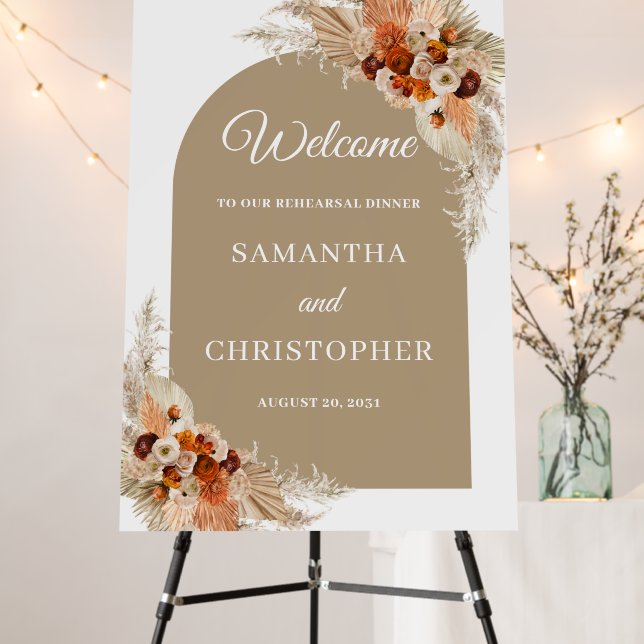 Terracotta floral copper rehearsal dinner welcome  foam board (In Situ (Stand))