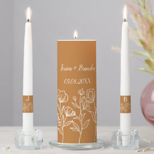 Terracotta Floral Couple Monogrammed Elegant Unity Candle Set