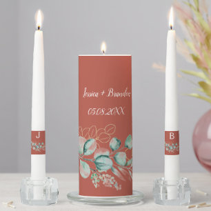 Terracotta Floral Couple Monogrammed Eucalyptus Unity Candle Set