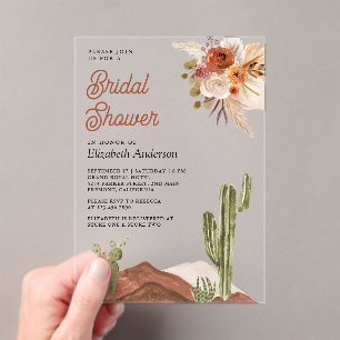 Terracotta Floral Desert Cactus Bridal Shower Acrylic Invitations