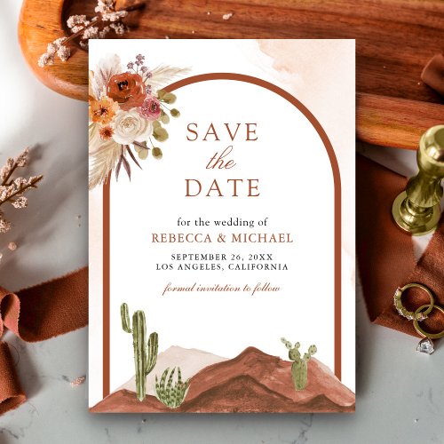 Terracotta Floral Desert Cactus Photo Wedding Save The Date
