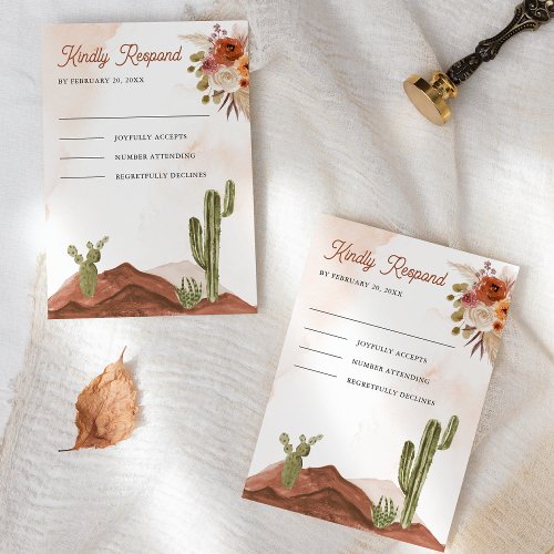 Terracotta Floral Desert Cactus Wedding RSVP Card
