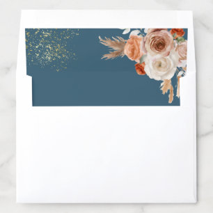 Terracotta Floral Dusty Blue Wedding Envelope Liner