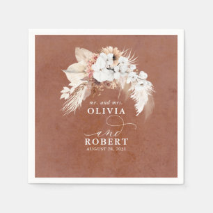 Terracotta Floral Elegant Boho Wedding Napkins