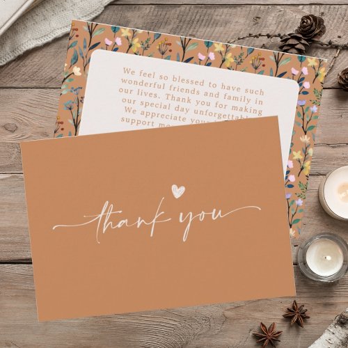 Terracotta Floral Elegant Calligraphy Message Thank You Card