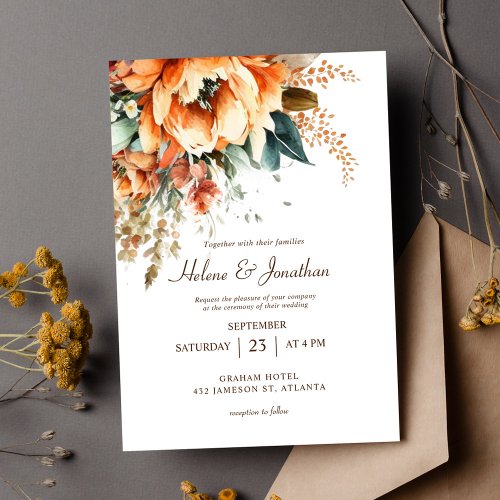 Terracotta Floral Elegant Rustic Fall Wedding Invitation