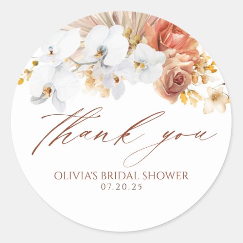 Terracotta Floral Exotic Boho Thank You Classic Round Sticker
