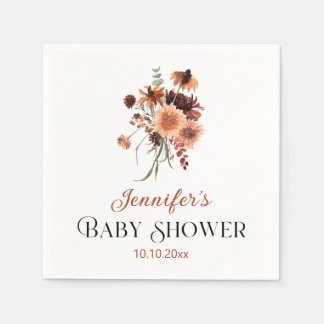 Terracotta Floral Fall Autumn Baby Shower Napkins