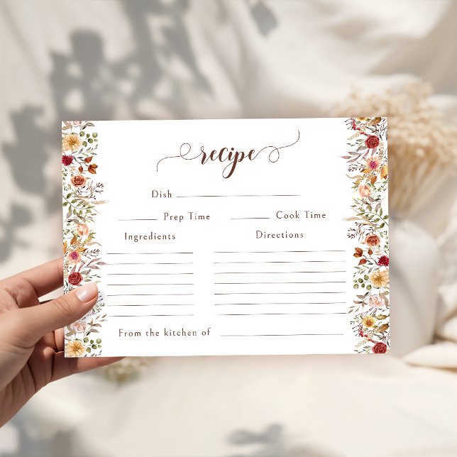 Terracotta Floral Fall Bridal Shower Recipe Card (Creator Uploaded)