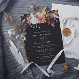 Terracotta Floral Fall Foliage QR Code Wedding Invitation