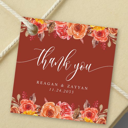 Terracotta Floral Fall Wedding Favor Tags