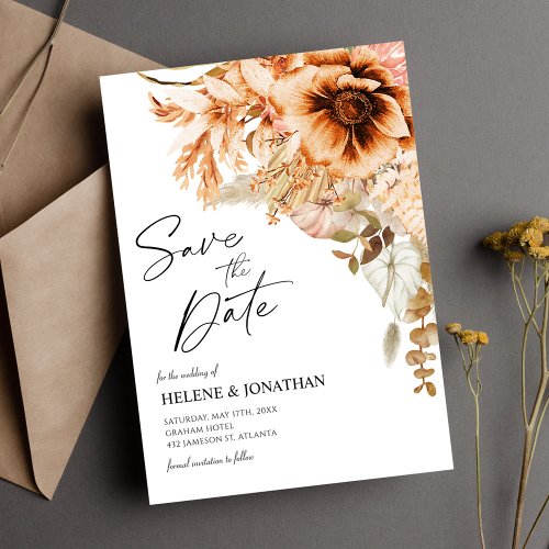 Terracotta Floral Fall Wedding Save The Date