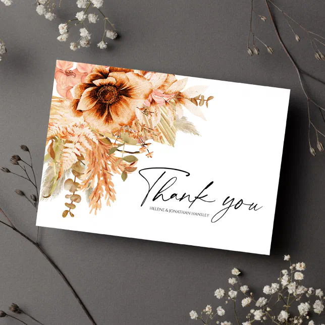 Terracotta Floral Fall Wedding Thank You Card | Zazzle