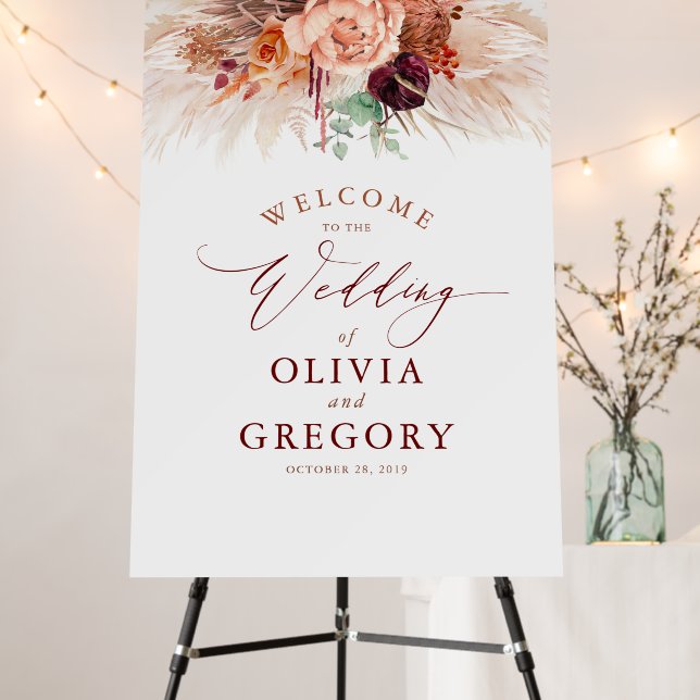 Terracotta Floral Fall Wedding Welcome Sign (In Situ (Stand))