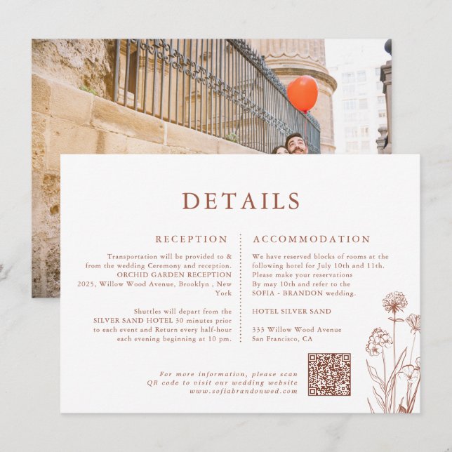 Terracotta Floral  Fall Wildflower Wedding Details Enclosure Card (Front/Back)