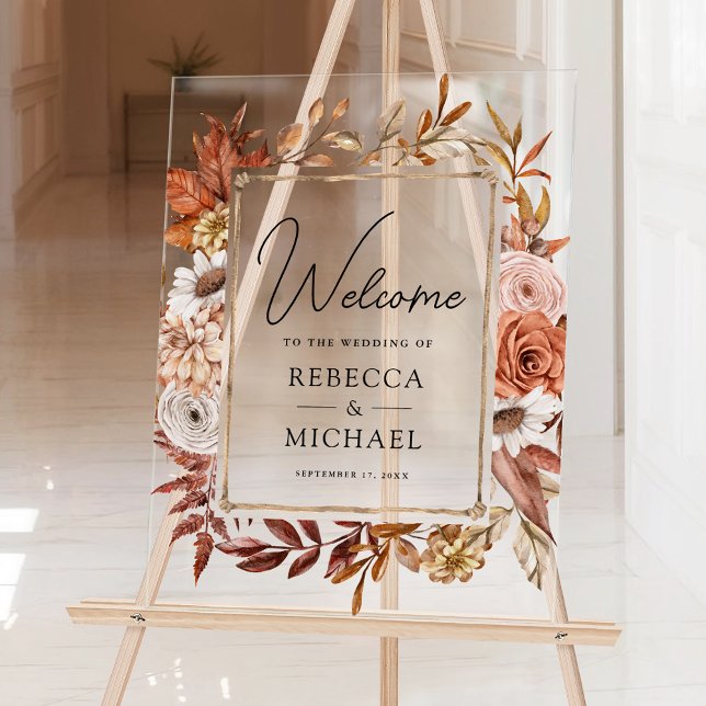 Terracotta Floral Frame Wedding Welcome Acrylic Sign (Creator Uploaded)