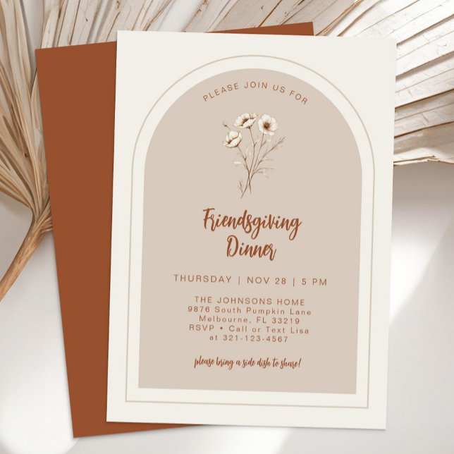 Terracotta Floral Friendsgiving Dinner Invite (Friendsgiving Dinner Invitation)