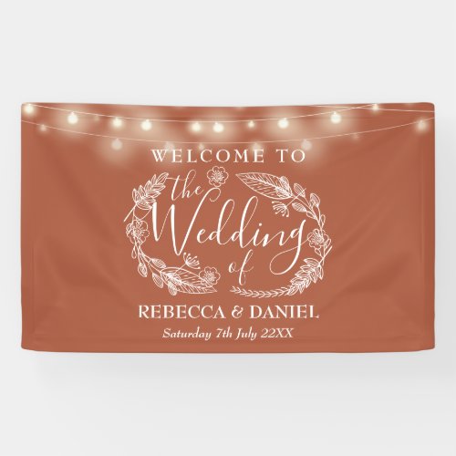 Terracotta Floral Garland Script Wedding Banner