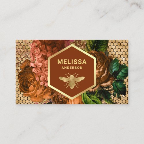 Terracotta Floral Gold Foil Honeycomb Honey Bee Business Card