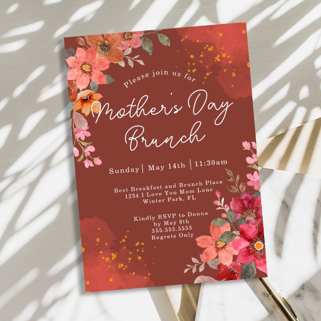 Terracotta Floral Gold Peach Mother's Day Brunch Invitation (Creator Uploaded)