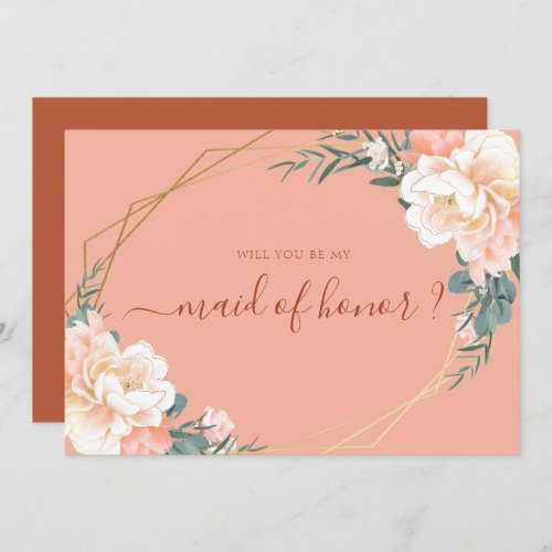 Terracotta Floral Gold Will You Be Maid of Honor Invitation