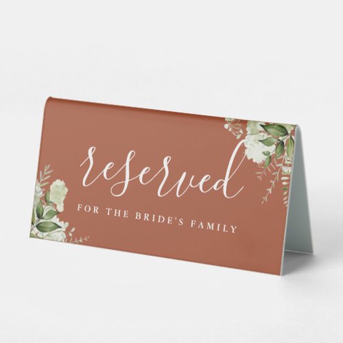 Terracotta Floral Greenery Wedding Reserved Table Tent Sign