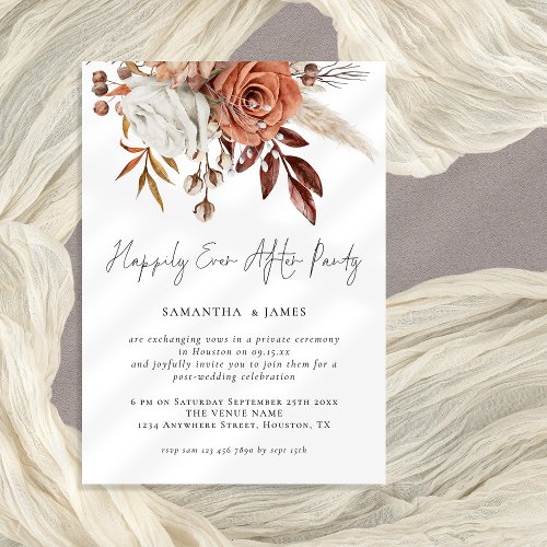 Terracotta Floral Happily Ever After Party Wedding Invitation