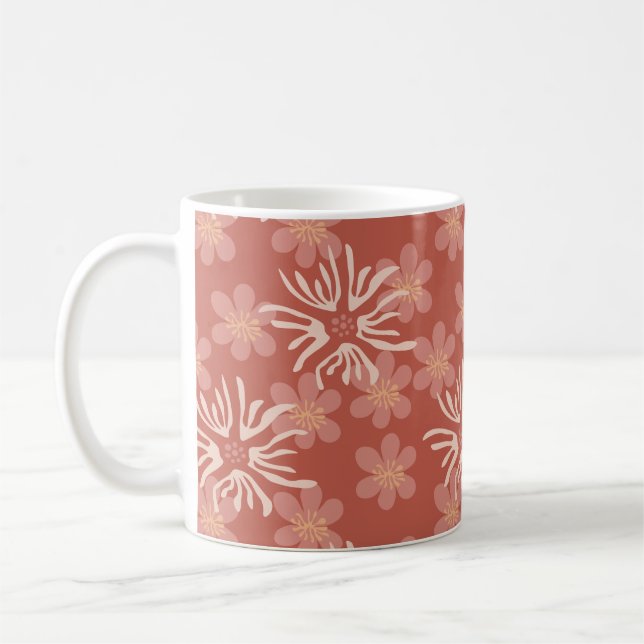 Terracotta Floral Harmony – Modern Warm Design Coffee Mug (Left)