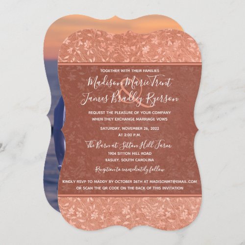 Terracotta Floral Hearts Vines Wedding Invitation