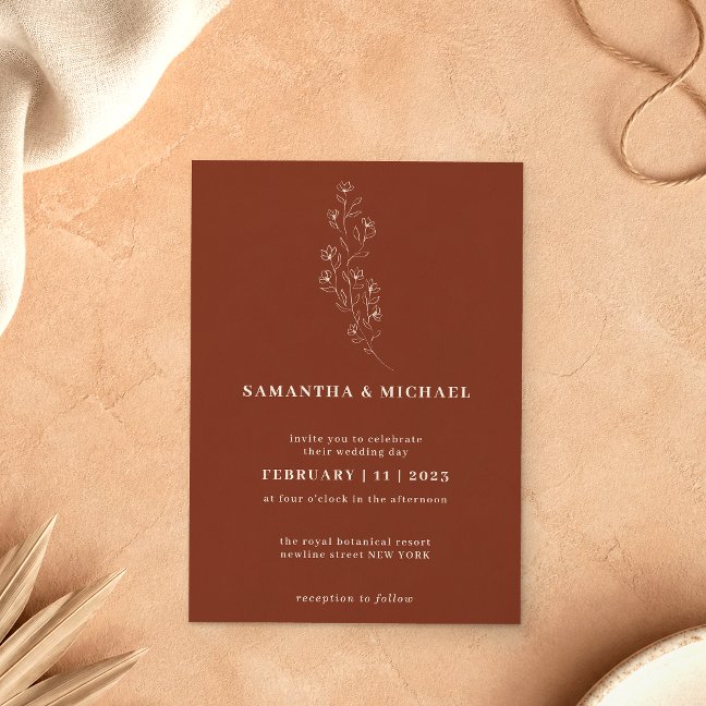 Terracotta Floral Indie Botanical Invitation
