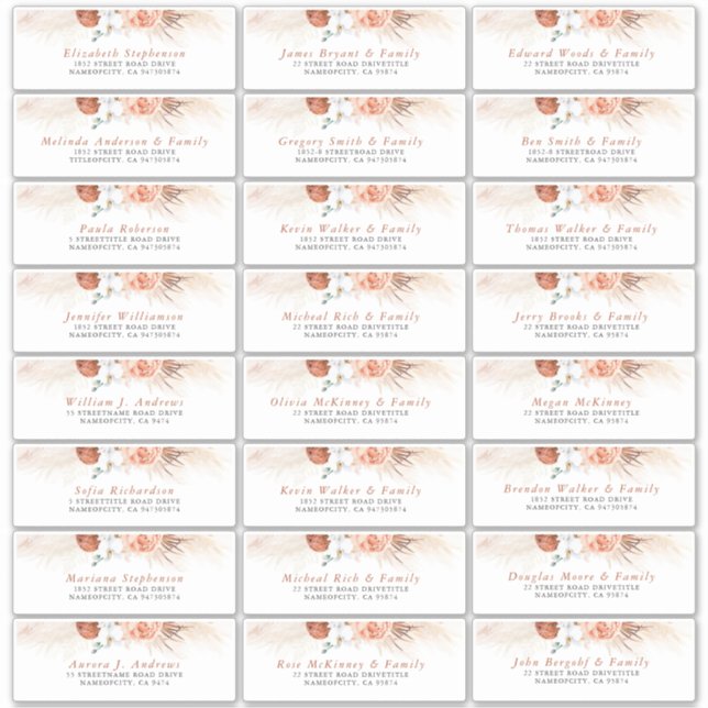 Terracotta Floral Individual Guest Address Labels (Front)
