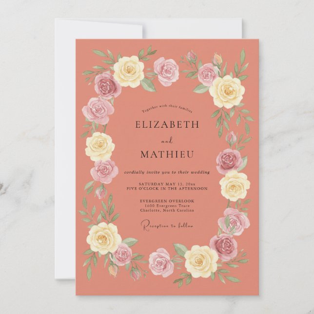 Terracotta Floral Laurel Romance Wedding Invitation (Front)