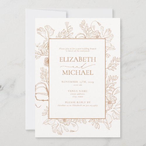 Terracotta Floral Line Art Post Wedding Brunch Invitation