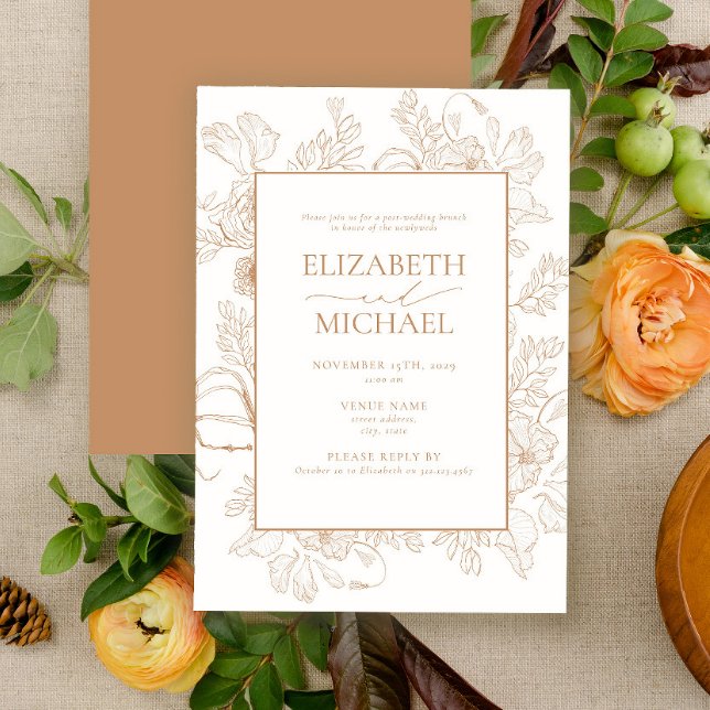 Terracotta Floral Line Art Post Wedding Brunch Invitation (Creator Uploaded)