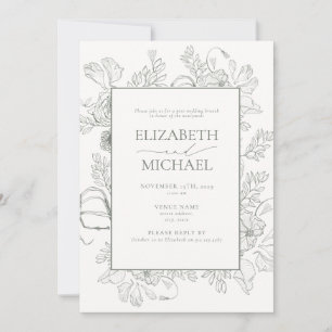 Terracotta Floral Line Art Post Wedding Brunch Invitation