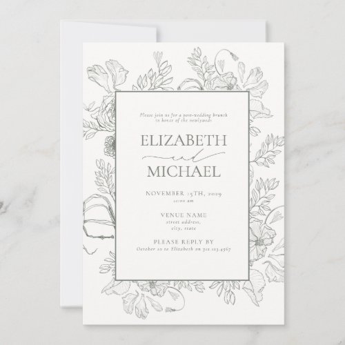 Terracotta Floral Line Art Post Wedding Brunch Invitation