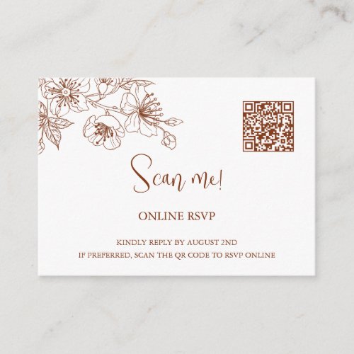 Terracotta Floral Line Art QR Code RSVP Online Enclosure Card