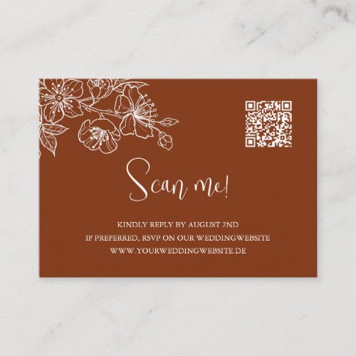 Terracotta Floral Line Art QR Code Wedding RSVP Enclosure Card