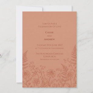 Terracotta Floral Line Art Wedding Invitation