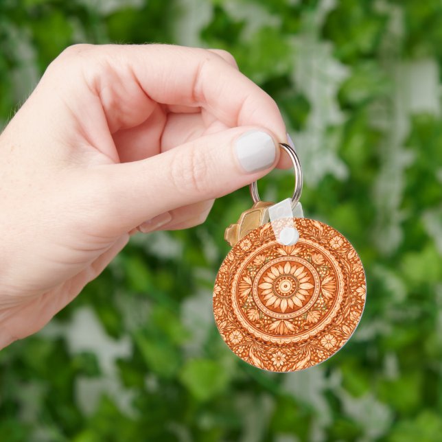 Terracotta Floral Mandala Keychain (Hand)