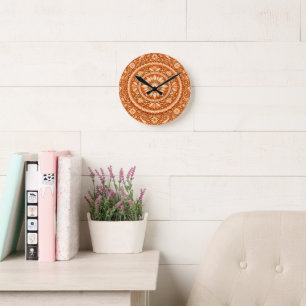 Terracotta Floral Mandala Round Clock