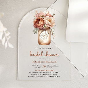 Terracotta Floral Mason Jar Bridal Shower Acrylic Invitations